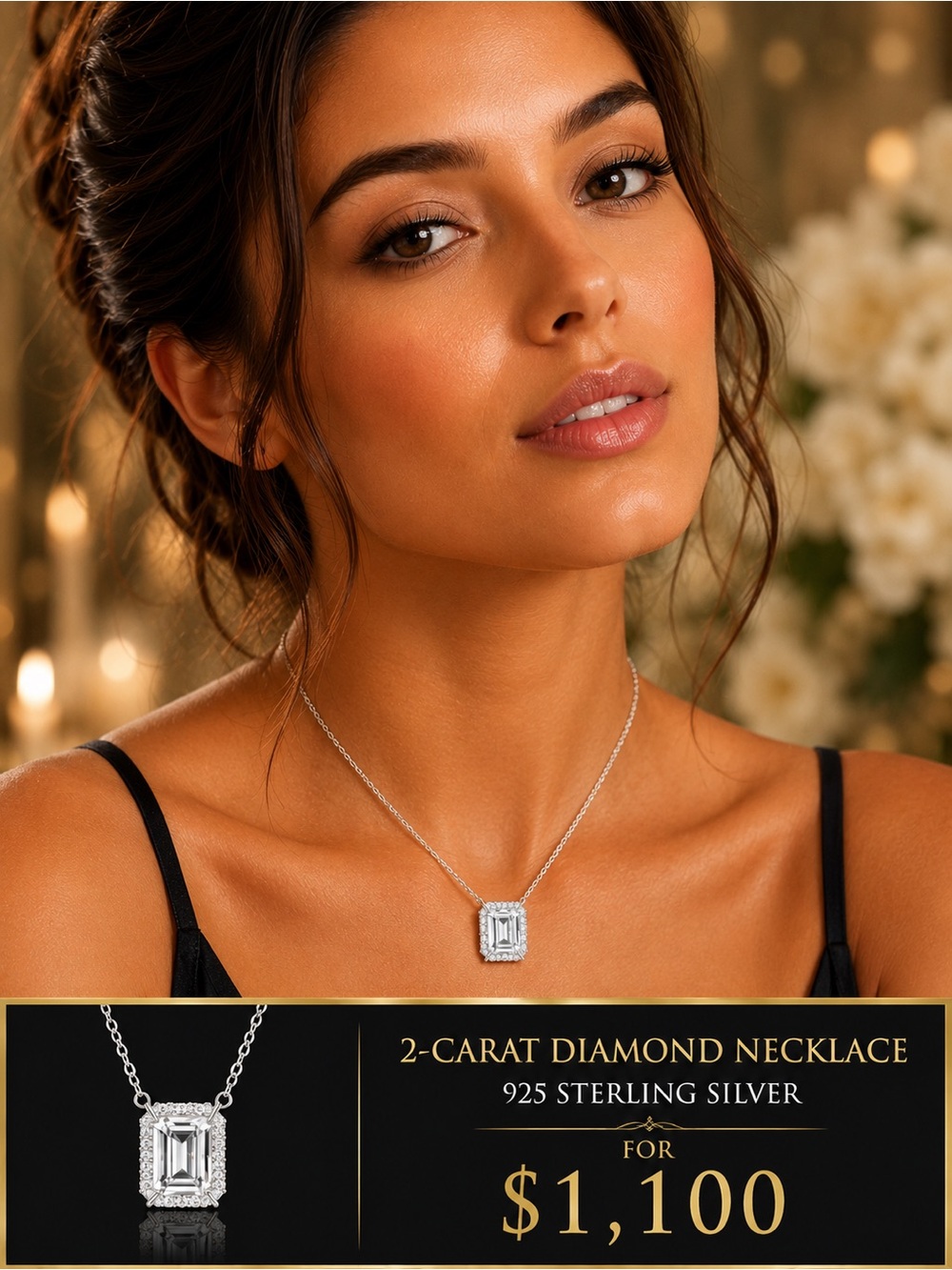 Sterling Silver Emerald-Cut Diamond Pendant Necklace - White